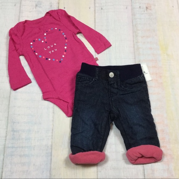 GAP Other - Baby Gap 0 3 6 Months Girls Love You Top & Fleece Lined Jeans